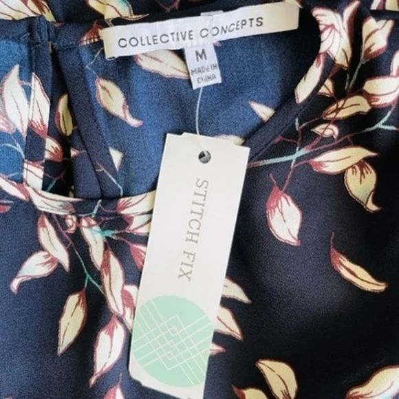 Collective Concepts Katelynn Dress Stitch Fix Navy Leaf Print Sleeveless S M NWT - Picture 7 of 9